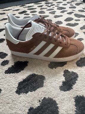 adidas Brown Suede Gazelle Sneakers with White Stripes